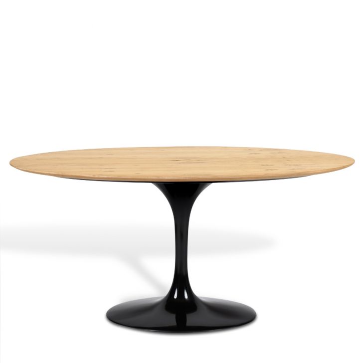 Mesa Saarinen Tulip Lateral Oval Freijó 57x38cm Base Preta