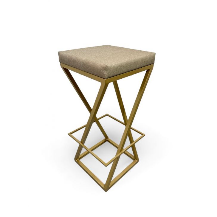Banqueta Alta Industrial Cozinha Bar Balcão Bistro Zenite sem Encosto, estofado Bege Metalon Dourado.75cm