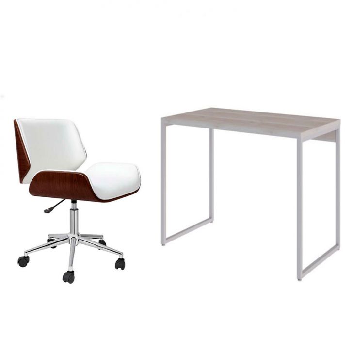 Conjunto de Mesa Studio Snow com Cadeira de Escritório Diretor Giratória Lauren Branca