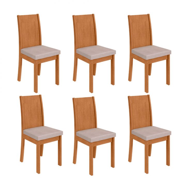 Conjunto com 6 Cadeiras Athenas Bouclé Bege e Amêndoa