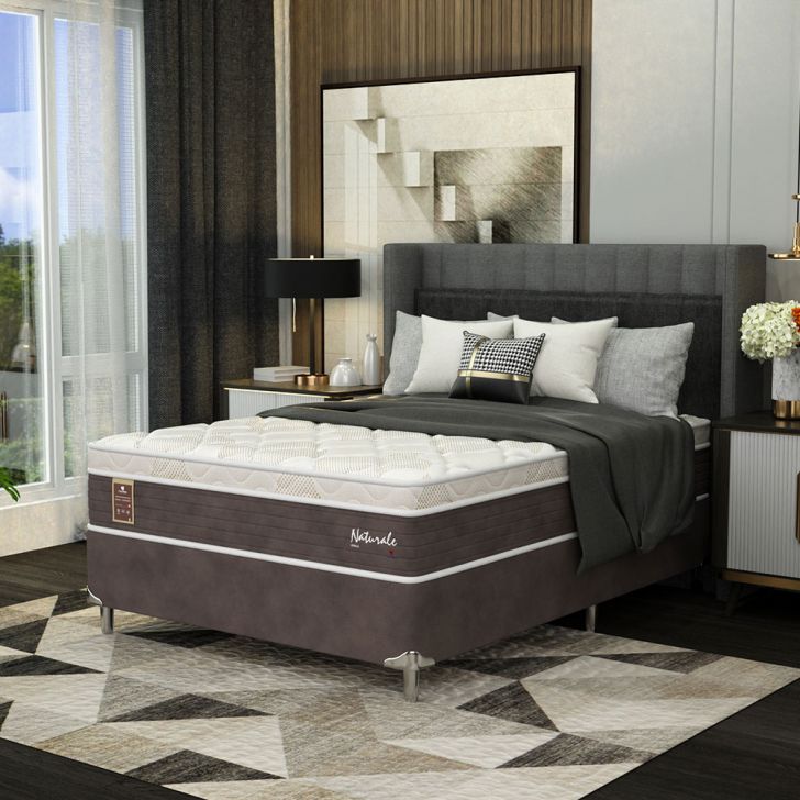 Cama Box Casal Naturale Com Colchão Molas Ensacadas (67x138x188) Marrom E Branca
