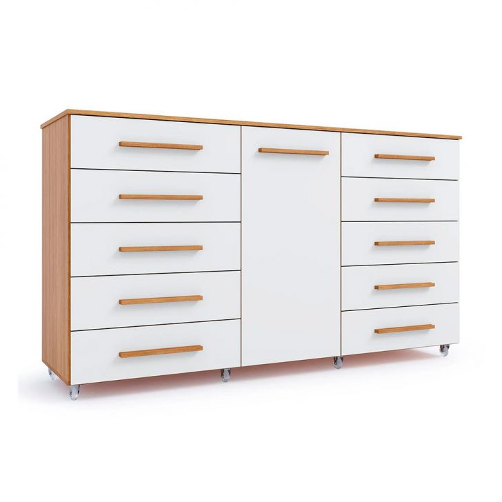 Cômoda Imperial 1 Porta 10 Gavetas Off White e Freijó