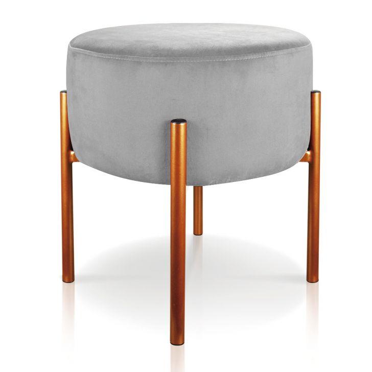 Puff Iron Suede Cinza Base Metálica Cobre - D'Rossi