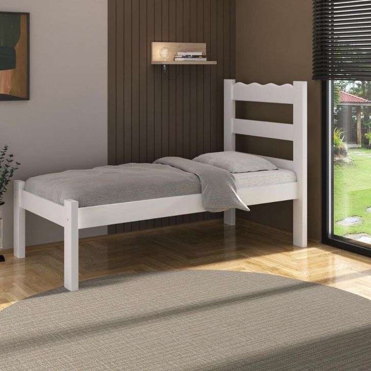 Cama de Solteiro Madeira Maciça para Colchão 78/88x188cm Multimóveis CR35254 Branco