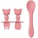 Kit Talheres Bebê Ursinho Buba Garfo Colheres Silicone Rosa