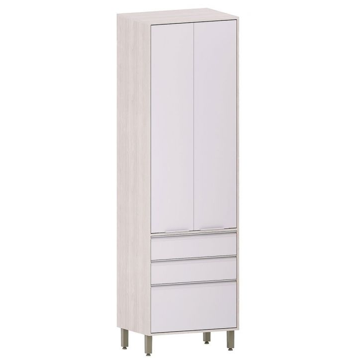 Paneleiro Alto para Cozinha 2 Portas 3 Gavetas Atenas Cinza Cristal