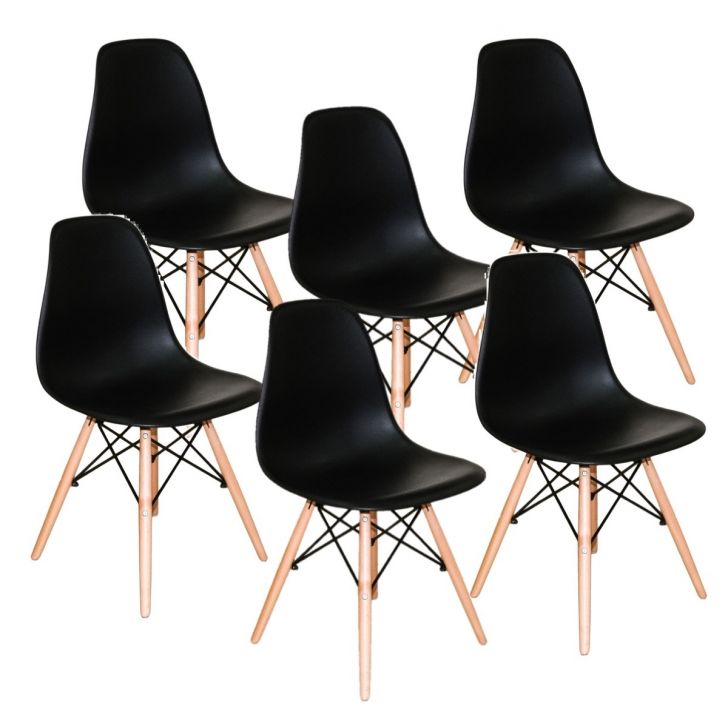 Kit com 6 Cadeiras Charles Eames Eiffel Preto