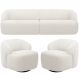Sofá 3 Lugares Curvo Orgânico com 02 Poltronas Para Sala Living 220cm Barolo L06 Bouclê Branco - Lyam Decor
