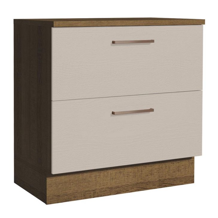 Balcão Armário de Cozinha 80 cm 2 Gavetas Rustic/Crema Agata Madesa