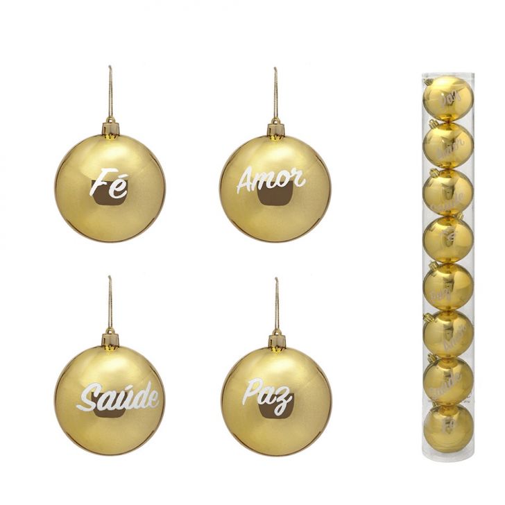 Jogo com 8 Bolas Natal I Dourado e Branco