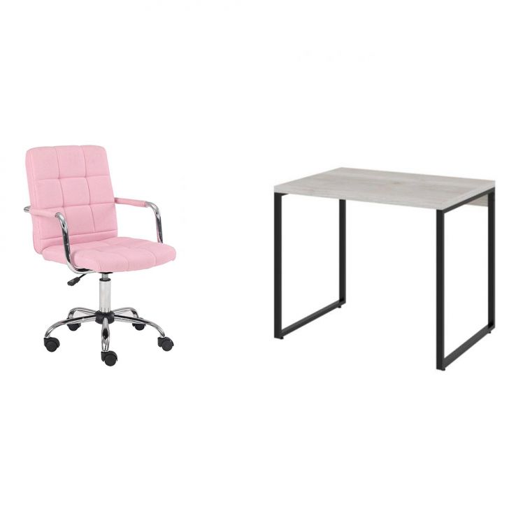 Conjunto de Mesa Kuadra Bege com Cadeira de Escritório Secretária Giratória Fitz Rosa