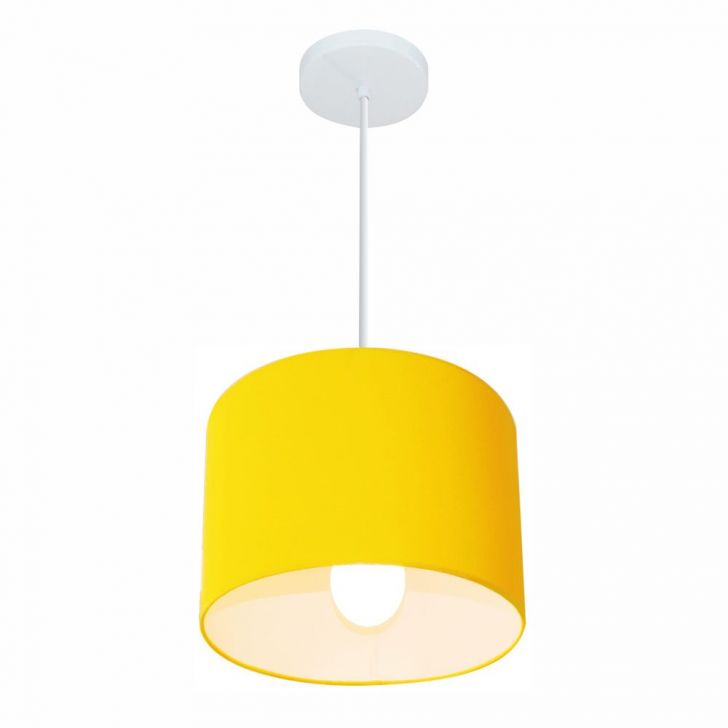 Pendente Cilíndrico Md-4113 Cúpula em Tecido 30x25cm Amarelo - Bivolt