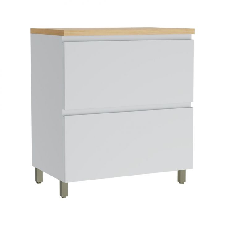 Balcão de Cozinha Rainha com Tampo 1 Porta 1 Gaveta Branco e Nature 80  cm