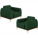 Kit 02 Poltronas Decorativa Base Madeira Pés D'Ouro Molino D02 Veludo Verde Musgo C-303 - Lyam Decor