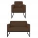 Kit Namoradeira e 1 Poltrona Decorativa Base Industrial Preta Maressa S06 Suede Marrom - Ibiza