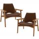 Kit 02 Poltronas Decorativa Para Sala de Estar Living Base Madeira Becker L02 Couríssimo Marrom - Lyam Decor