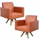 Kit 02 Poltronas Decorativas Giratória Sala Base de Madeira Helô L02 Couríssimo Camel - Lyam Decor