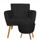Combo Poltrona Decorativa Onix Mais Puff Redondo Suede Preto - DS Estofados