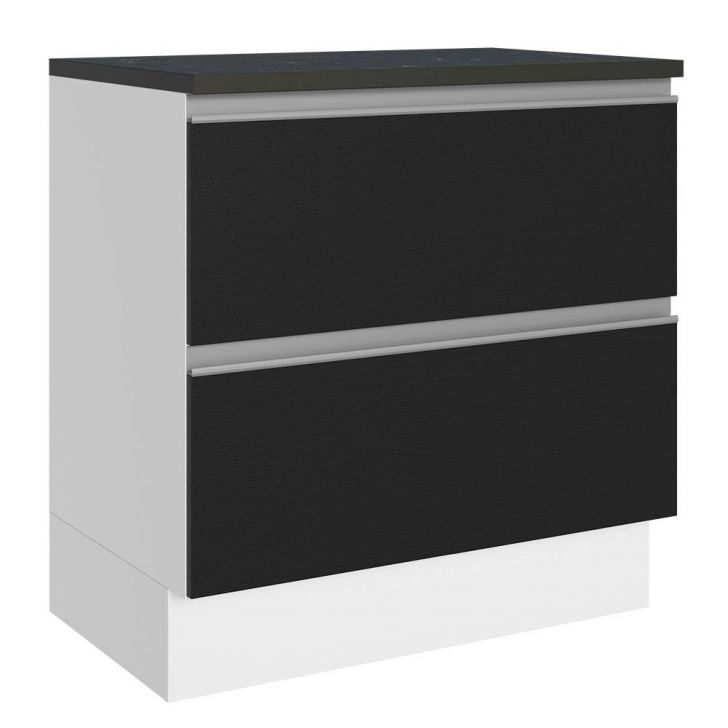 Balcão Armário de Cozinha 100% MDF 80cm 2 Gavetas Branco/Preto Acordes Madesa