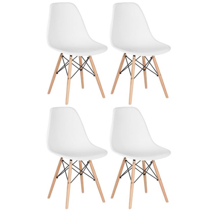 Kit 4 cadeiras Charles Eames Eiffel DSW com pés de madeira clara Branco