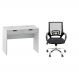 Conjunto de Mesa New Branca com Cadeira de Escritório Secretária Giratória New Java Preta