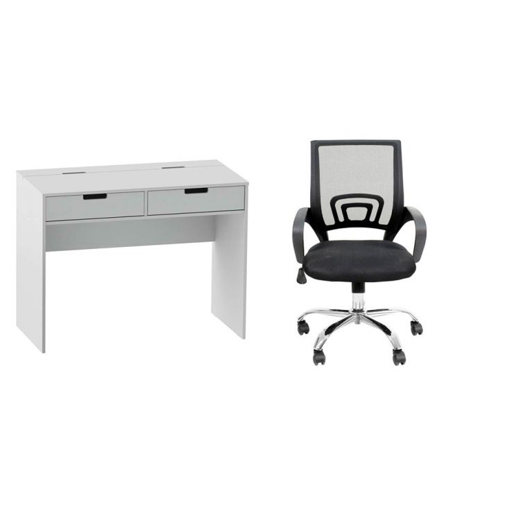 Conjunto de Mesa New Branca com Cadeira de Escritório Secretária Giratória New Java Preta