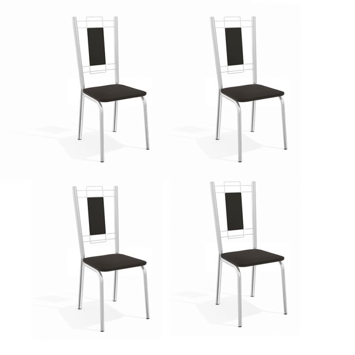Conjunto Com 4 Cadeiras De Cozinha Florença Cromado E Preto
