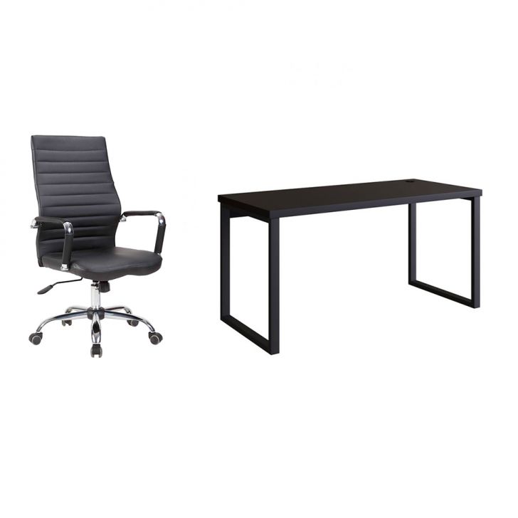 Conjunto de Mesa Miguel 150 cm com Cadeira de Escritório Diretor Giratória Cleaner Preta