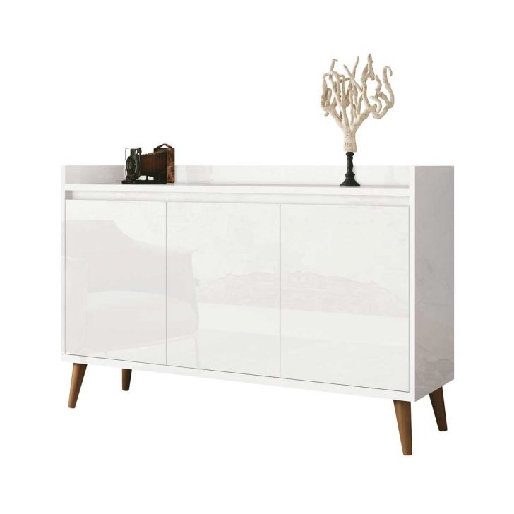 Buffet Aparador Retrô Delux 3 Portas Branco Gloss - MoveisAqui