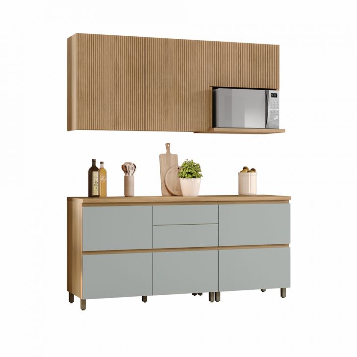 Cozinha Compacta Rainha 100% MDF 5 Portas 5 Gavetas Verde e Nature