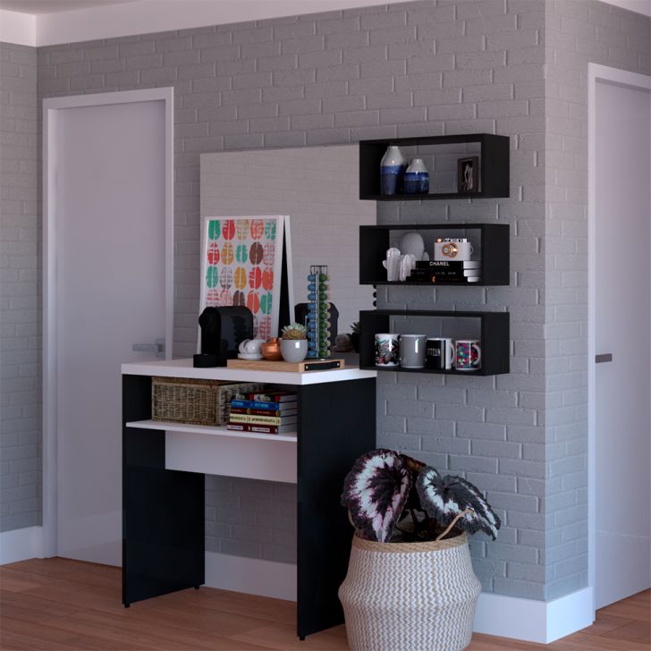 Conjunto De Aparador E 3 Nichos Balin Preto E Branco