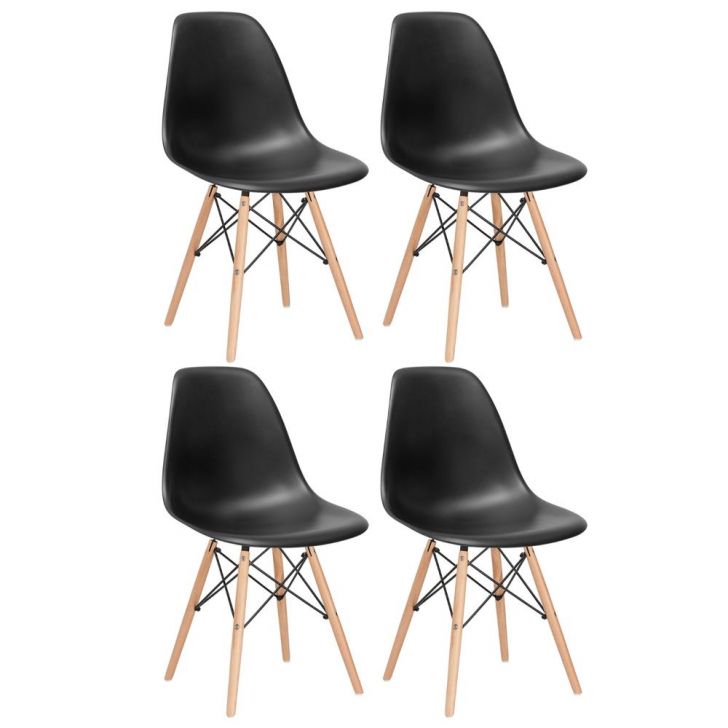 Kit 4 cadeiras Charles Eames Eiffel DSW com pés de madeira clara Preto