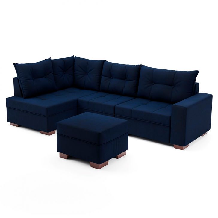 Image of Sofá De Canto 7 Lugares Glória Suede Azul PLA-MO489UP98WTDMOB