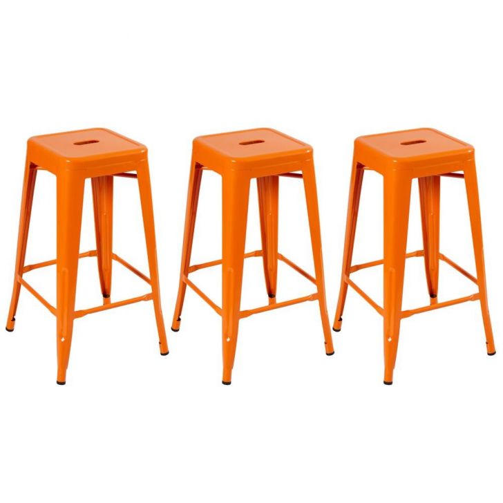 Kit 3 banquetas altas Iron Tolix 76 cm Laranja