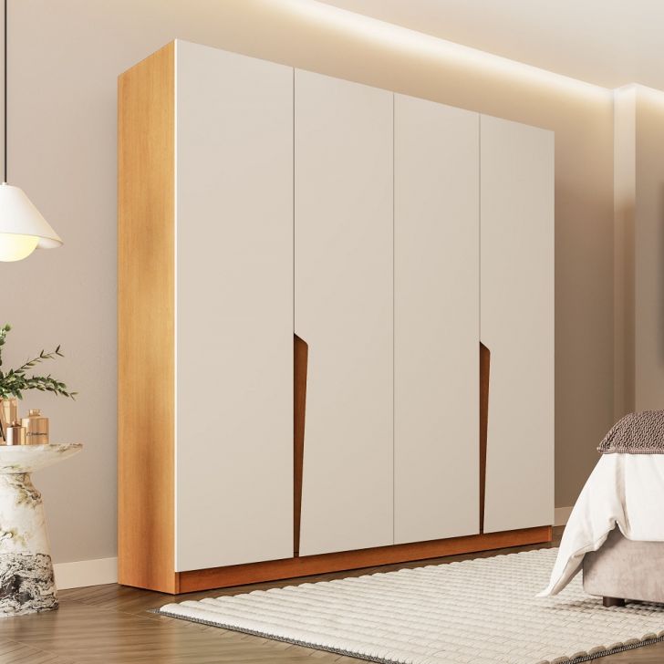Guarda-roupa Casal Porto 4 Portas 4 Gavetas Freijó E Creme
