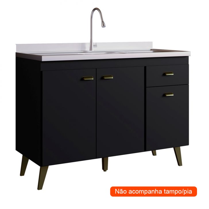 Balcão Cozinha Atena 3 PT 1 GV Onix Preto