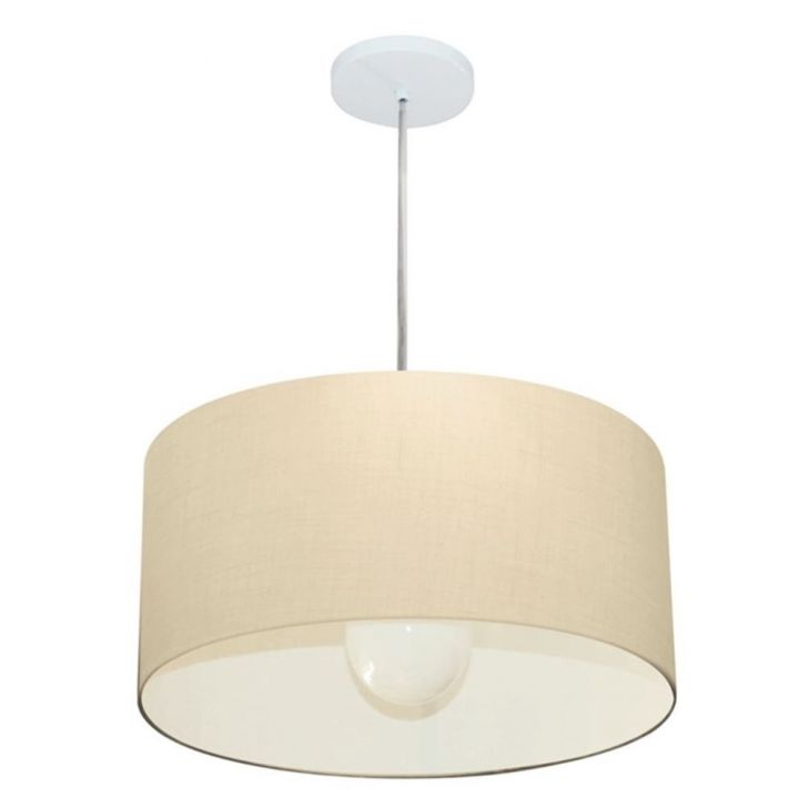 Pendente Cilíndrico Md-4203 Cúpula em Tecido 45x21cm Algodão Crú - Bivolt