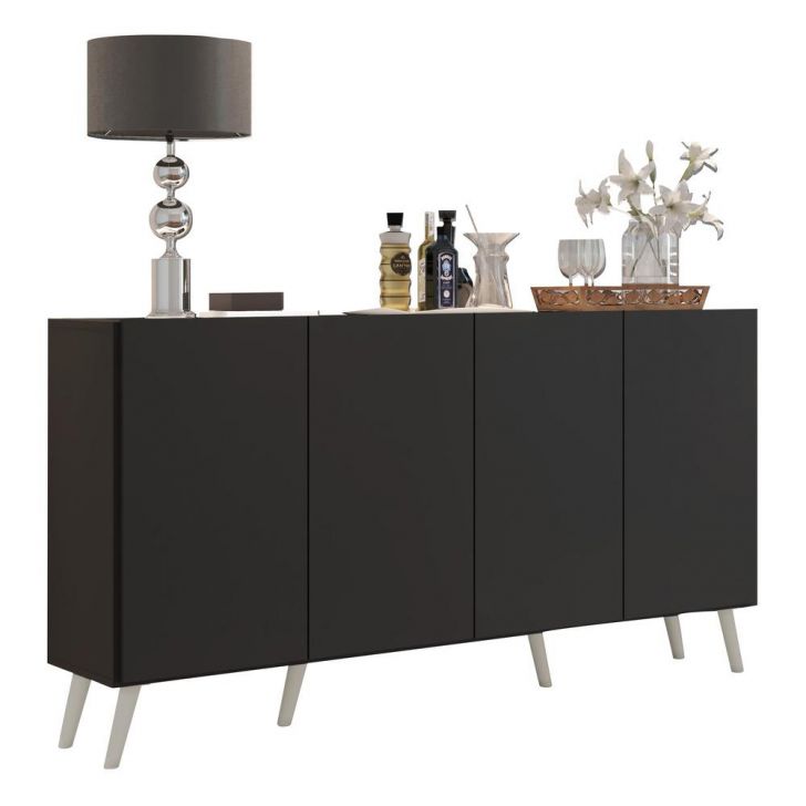 Aparador Buffet 4 Portas Retrô Veneza Multimóveis V3556 Preto/Branco