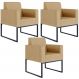 Kit 03 Poltronas Decorativa Sala Recepção Base Fixa De Metal Helô L02 Linho Bege Escuro - Lyam Decor