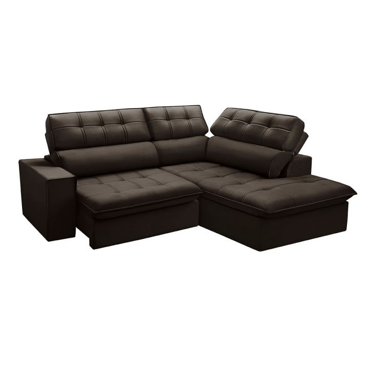 Image of Sofá 4 Lugares Retrátil E Reclinável Arezzo Com Chaise Direito Veludo Marrom PLA-FE691UP98DUVMOB