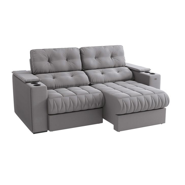 Image of Sofá 3 Lugares Retrátil E Reclinável Premier Molas Veludo Cinza 231 Cm PLA-KA161UP98ORXMOB