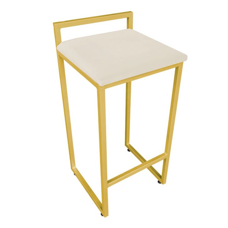 Banqueta Pietra Suede Bege Base Dourado D'Rossi