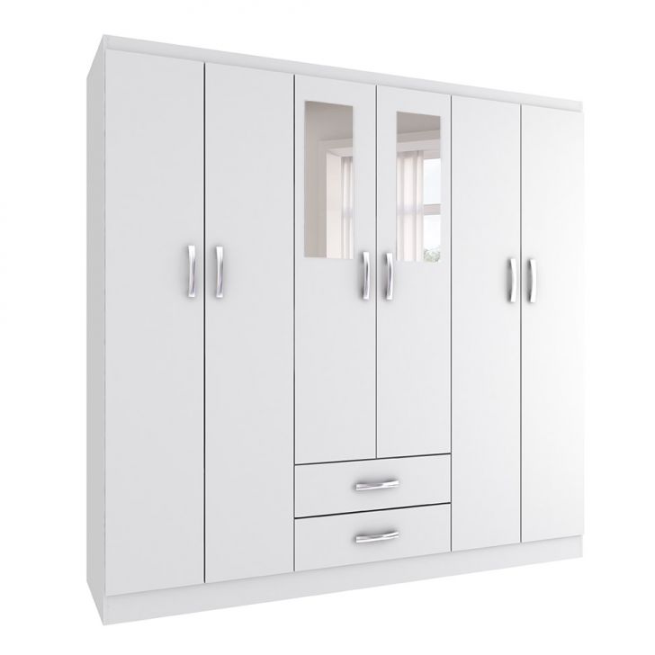 Guarda-roupa Solteiro Com Espelho Havana I 6 Portas Branco
