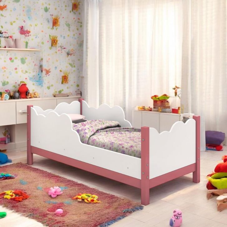 Cama Juvenil Em Nuvem Cartagena Branca E Rosa Com Colchão
