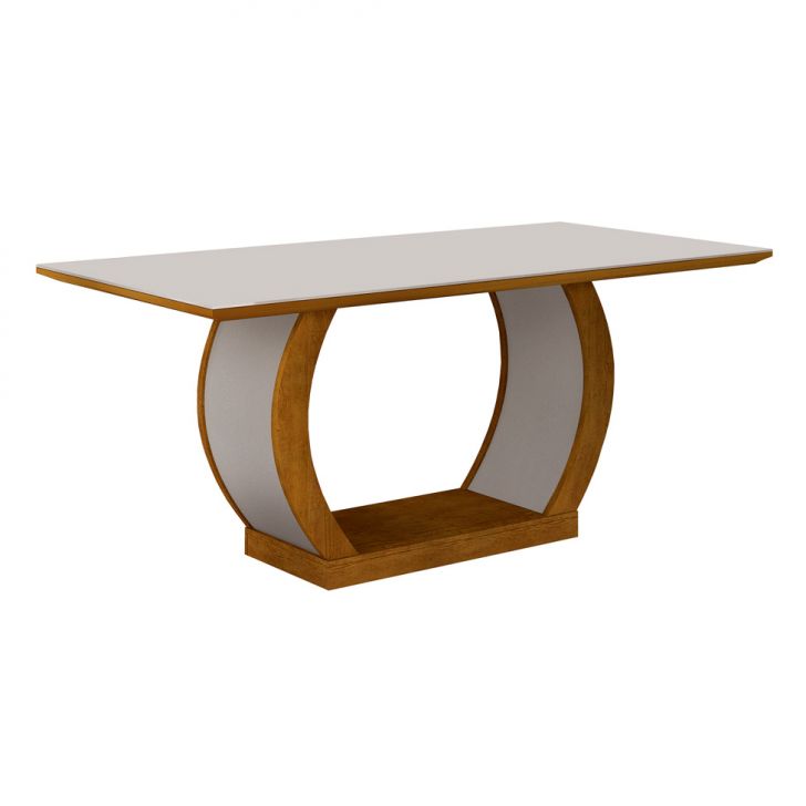 Mesa de Jantar Retangular com Tampo de Vidro Maia Off White e Imbuia
