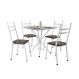 Conjunto de Mesa Quadrada com Tampo Granito e 4 Cadeiras Léia Revestimento Sintético Mosaico Palha e Branco