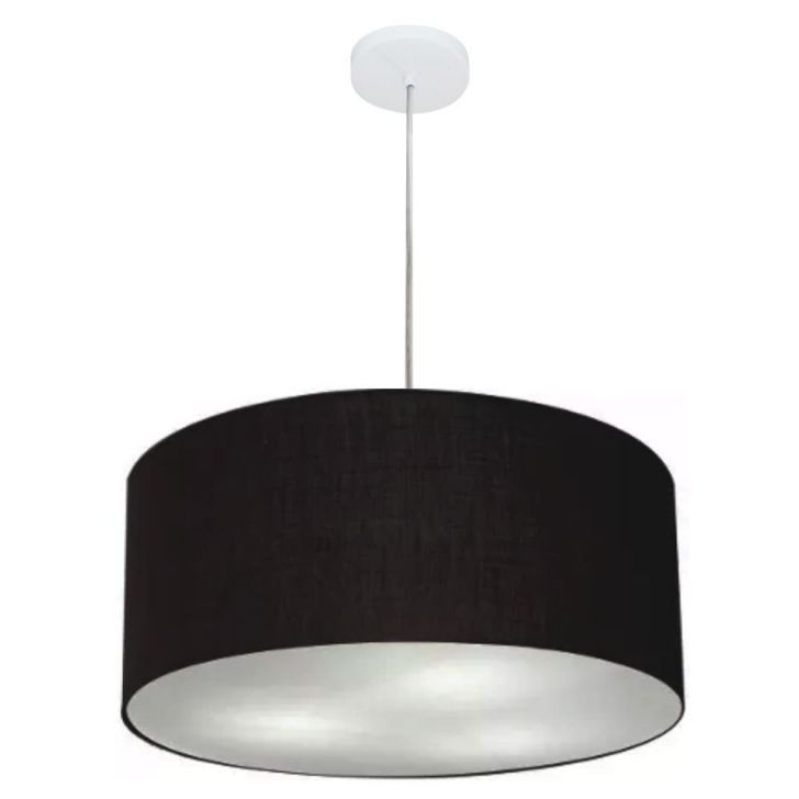 Pendente Cilíndrico Vivare Md-4320 Cúpula em Tecido 50x25cm Preto - Bivolt