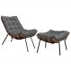 Conjunto Decorativo Poltrona e Puff Abel Base de Madeira Preto Linho Grafite G41 - Gran Belo
