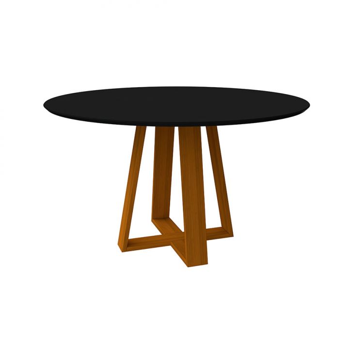 Mesa de Jantar Redonda com Tampo de Vidro Vitoria Preta e Ype 135 cm