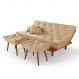Sofa Cama Caribe 3 Lugares Reclinavel Com 2 Banquetas Base Em Madeira Revestido Suede